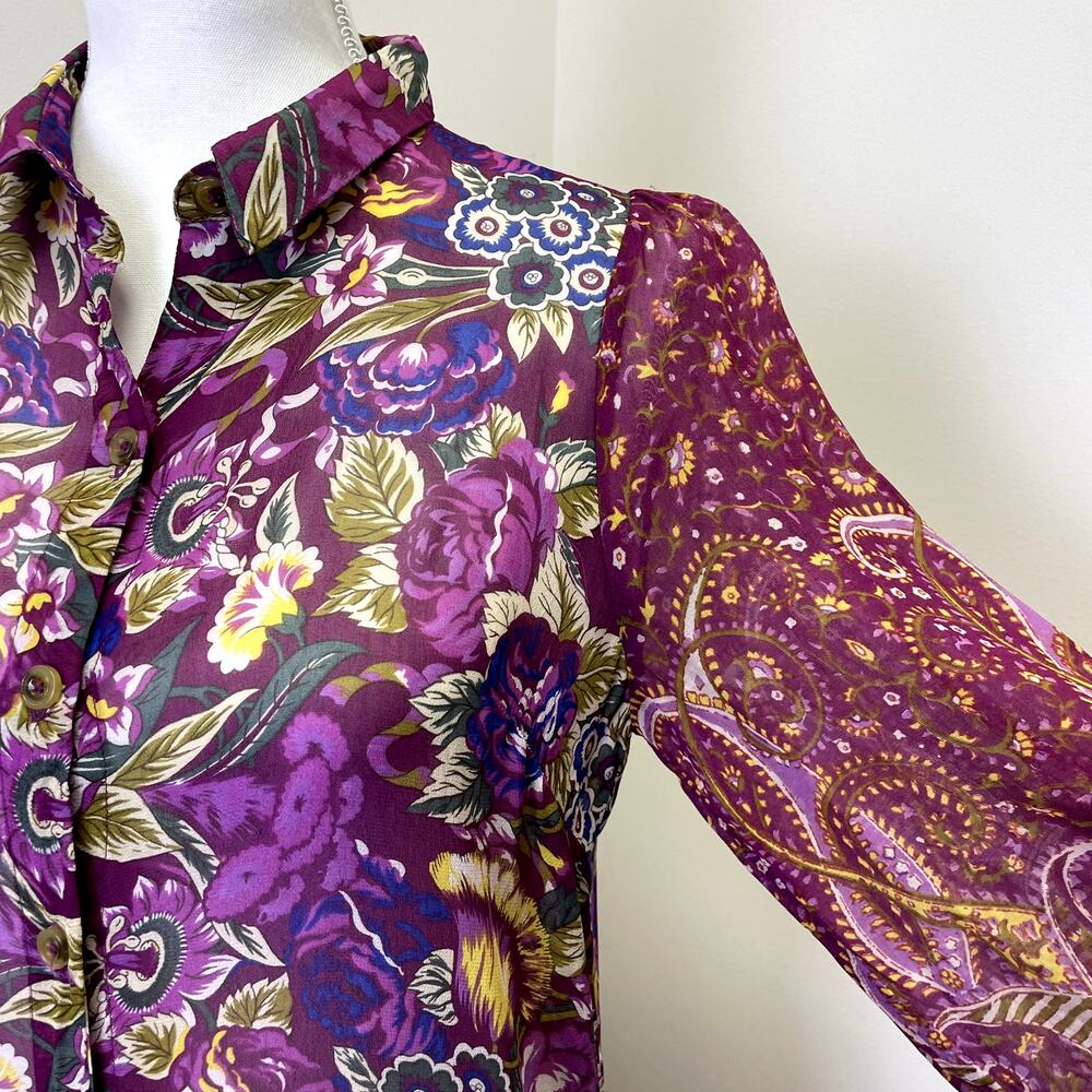 Anthropologie Nikole Maxi Shirtdress XS Paisley Floral Boho - Picture 7 of 16